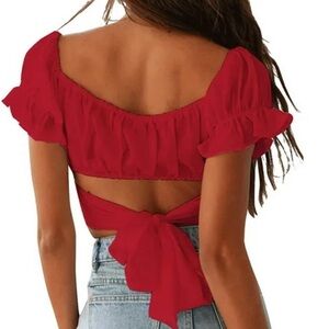2/$20 SHEIN Scarlet Ruffle Tie-Back Crop Top